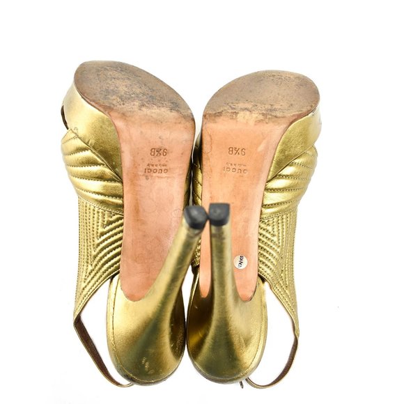 GUCCI: Antique Gold, Leather & "Horsebit" Heels - Picture 9 of 10